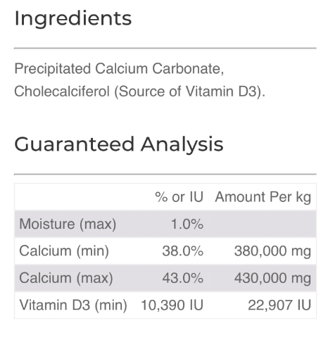 ZOO MED REPTI Calcium with vitamin D3 ingredients